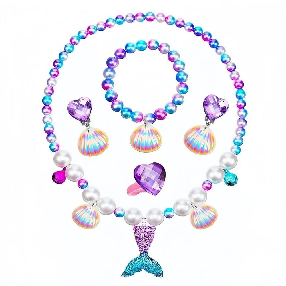 Seashell Pearl Beaded Necklace Bracelet Earrings Set Princess Jewelry Set Princess Party