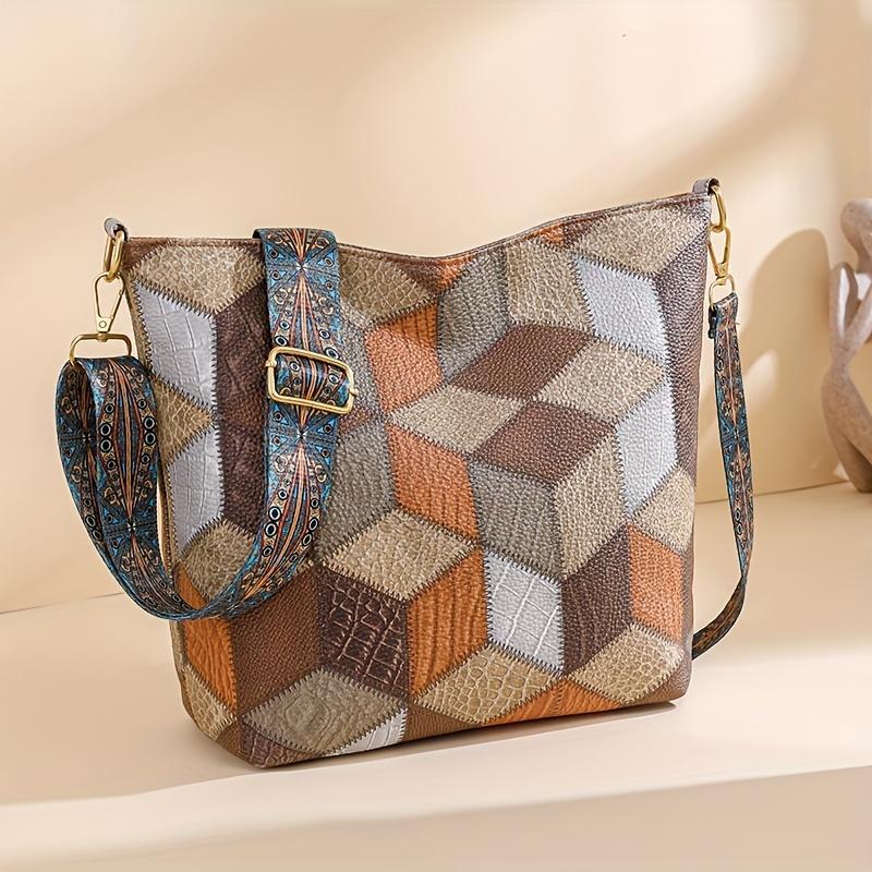 Сумка через плечо с геометрическим узором в стиле пэчворк — фото 3