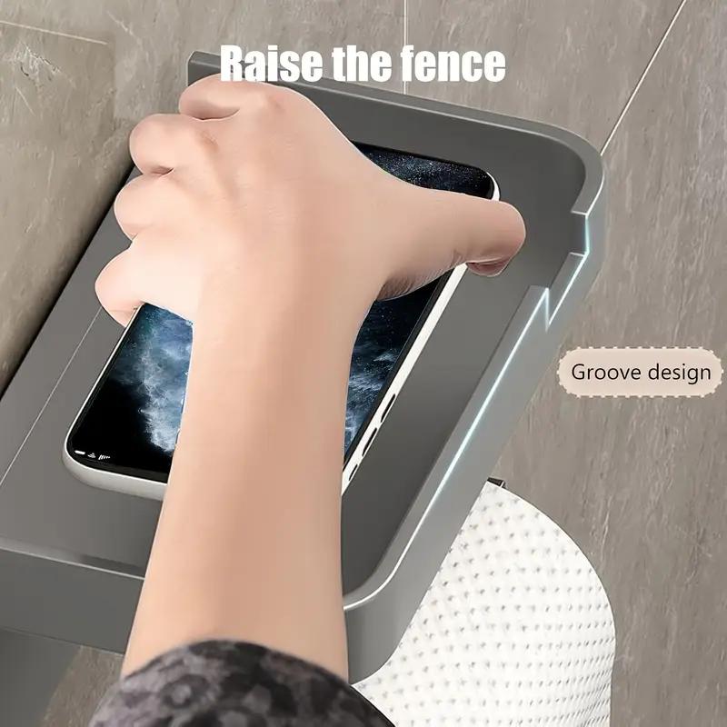 Wall Mounted Toilet Paper Holder Durable ABS Plastic No Drill Adhesive Tissue Rack Space Saving Storage Shelf Waterproof Materia