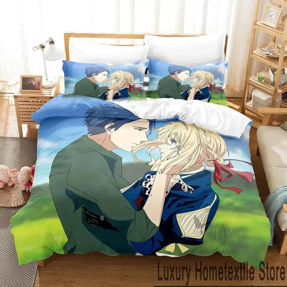 Anime Violet Evergarden Bedding Set Duvet Cover Bed Set Quilt Cover Pillowcase Comforter King Queen Size Boys Adult Bedding Set