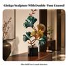 Ginkgo Leaf Sculpture Freestanding Metal with Stone Base Metalized