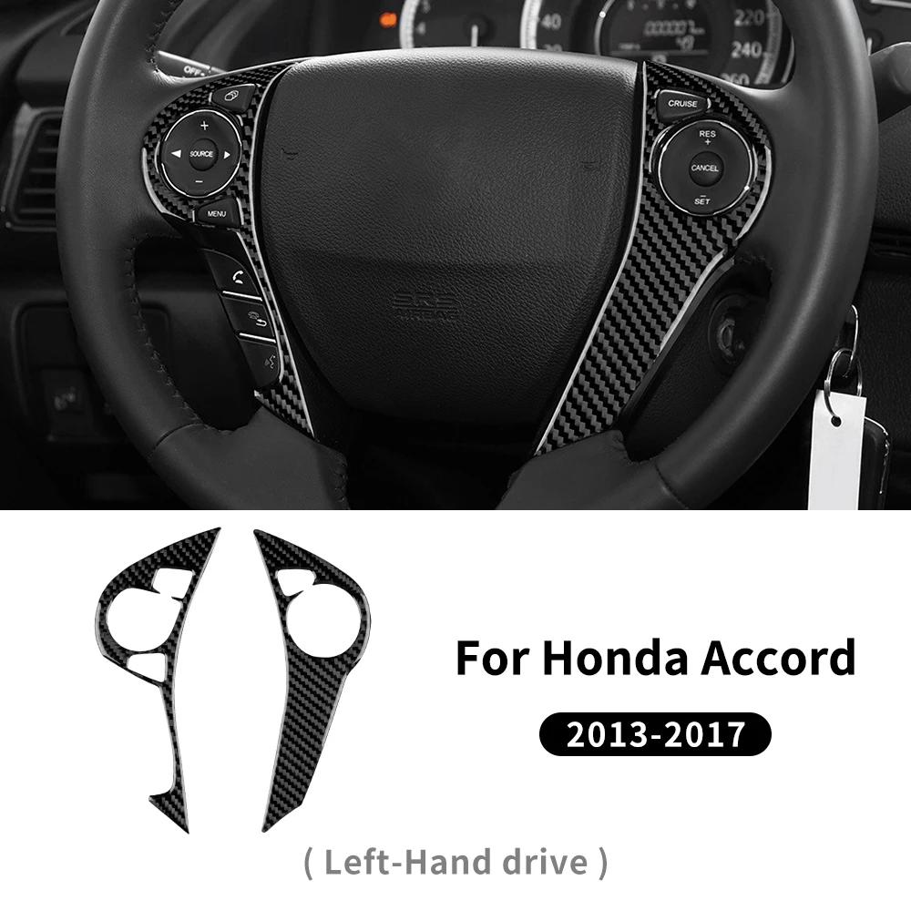 Real Soft Carbon Fiber LHD Car Steering Wheel Button Interior Trim Accessories For Honda Accord 2013 2014 2015 2016 2017 Accs
