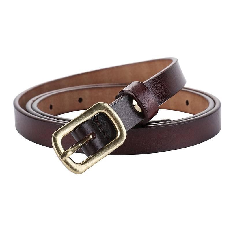 Genuine Leather Womens Belt Fashionable Twotone Cowhide Slim Waist Accessory With Alloy Buckle For Office
