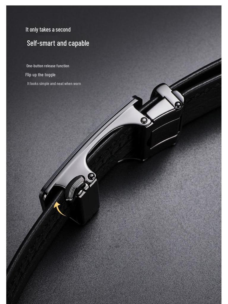 Paul Messier Men's Top Layer Cowhide Leather Belt with Automatic Buckle - Casual Youth Style