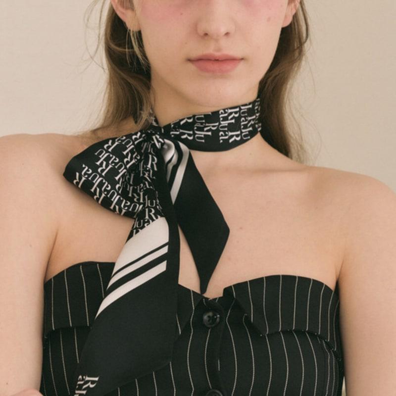 

RaJu Signature Logo Twilly Silk Scarf_3 Color Greenish Gray