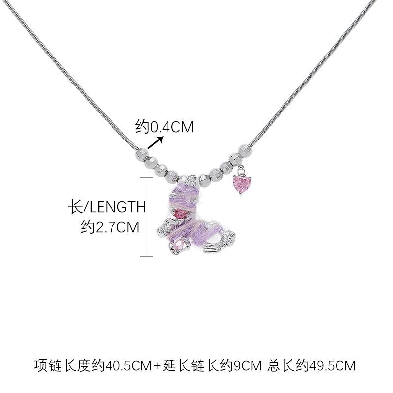 Purple Plush Butterfly Necklace Sweet Sweater Chain Versatile Korean Style Necklace