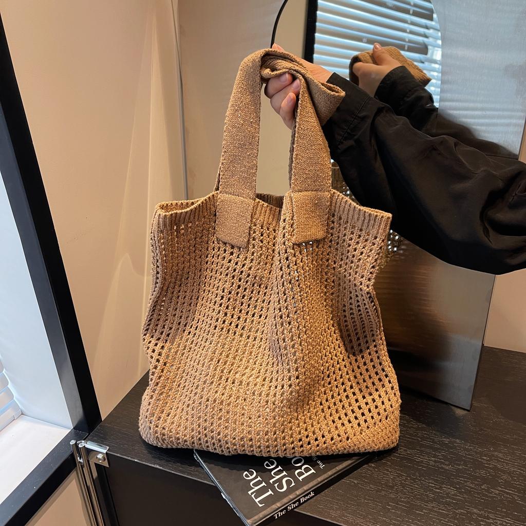 Small and Versatile Knitted Bag, Simple Woven Bag, Mesh Hollowed Out Women's Shoulder Bag, Tote Handbag