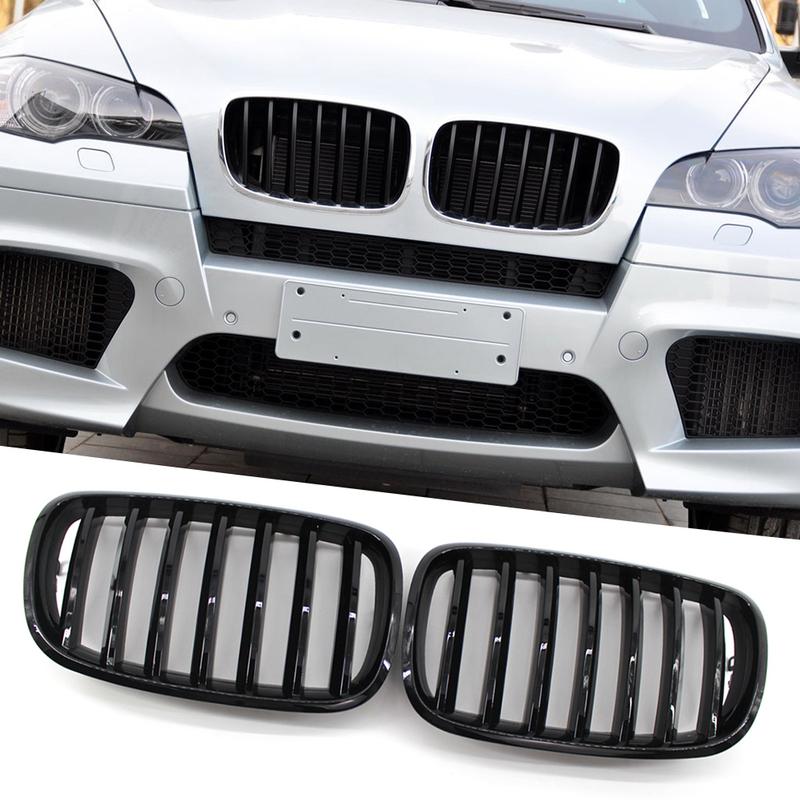1 Pair Car Front Bumper Grill Gloss Black Front Bumper Racing Grille for BMW X5 E70 X6 E71 2007-2013 Car Accessories