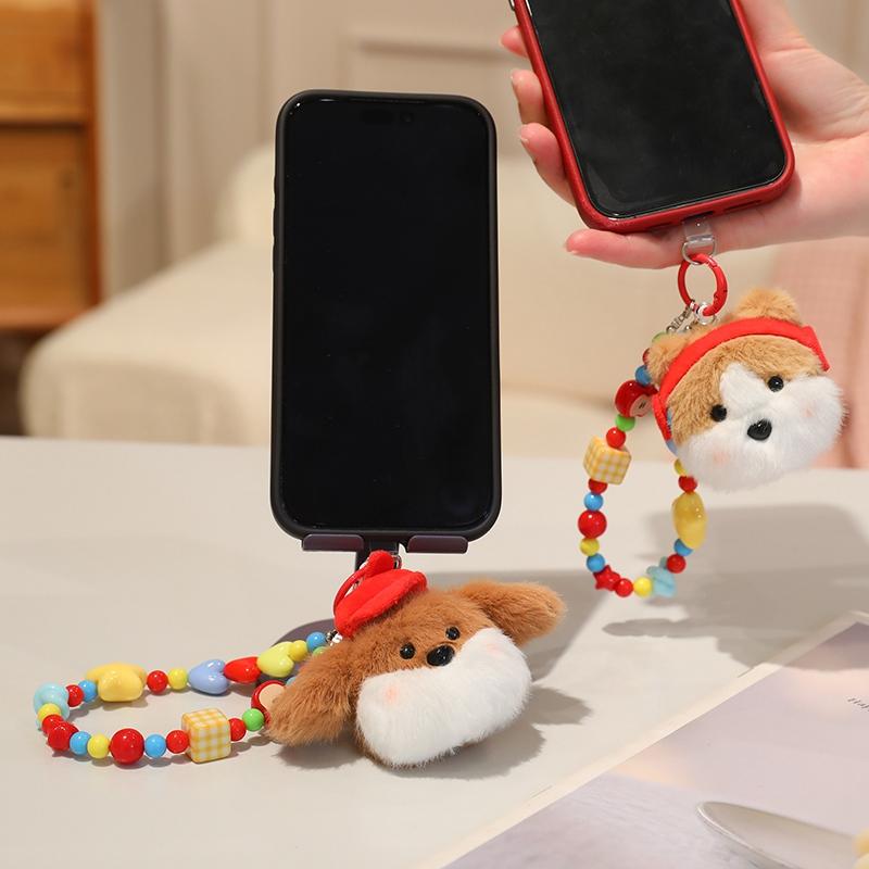 Cute Dog Plush Phone Universal Lanyard Wrist Strap Hand Pull Cartoon Phone Bag Decorative Stuffed Animal Pendant Accessories