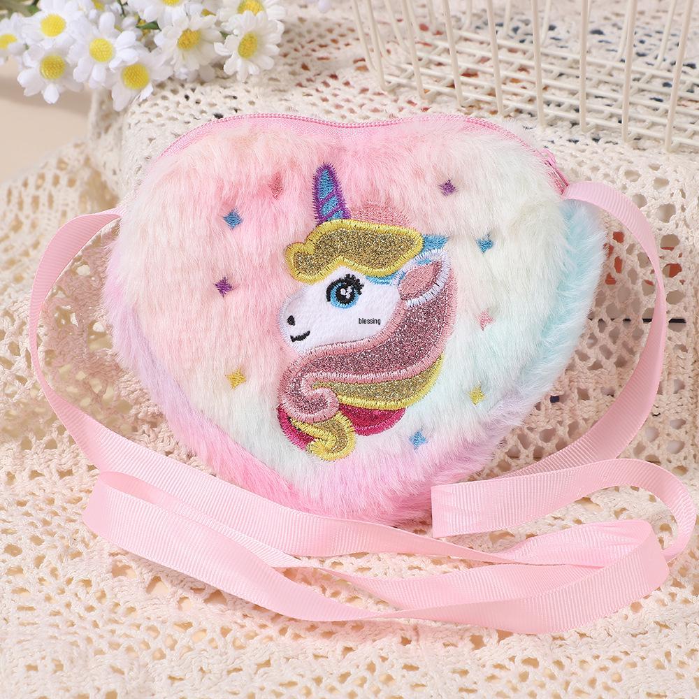 

Children s Shoulder Bag - Cute Winter Cartoon Unicorn Plush Crossbody Coin Purse for Girls 14*14cm