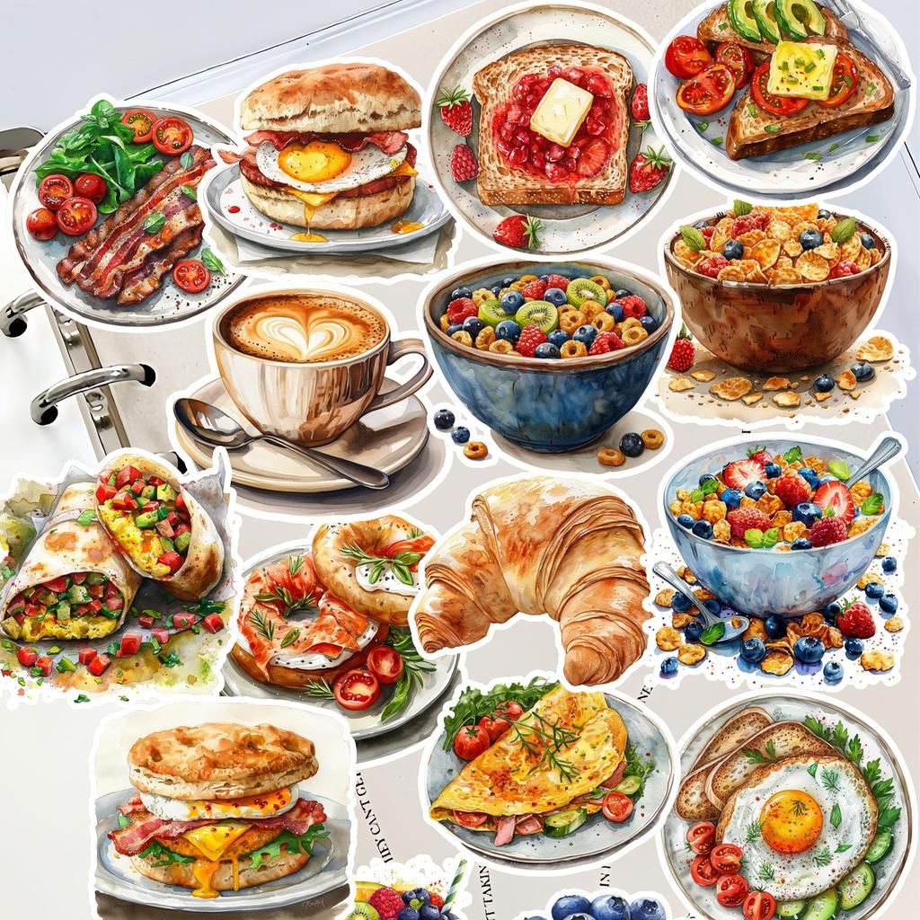 18pcs cute Watercolor breakfast food sandwich Books Stickers DIY Scrapbooking Diary Project Decoration Vintage journal material