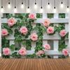 Pink Rose Vine Photography Background Romantically Decorative White Fence with Butterfly for Wedding Baby Shower Birthday Party3