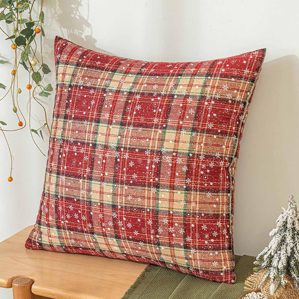 Christmas Plaid Decorative Throw Covers Snowflake Tartan Scottish Cushion Cover For Sofa Couch Farm-house Holiday Decor