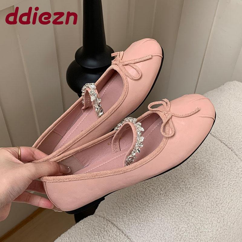 Fashion Pink Fashion Rhinestones Ladies Mary Janes Flats Lolita Shoes Soft Female Round Toe Footwear Shallow Women Ballet Flats Shoes