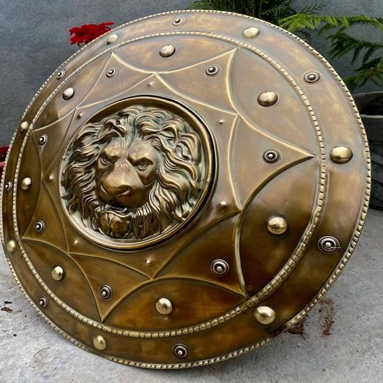 60.96 Cm Medieval Lion Face Shield Steel Armor Replica for Cosplay Display