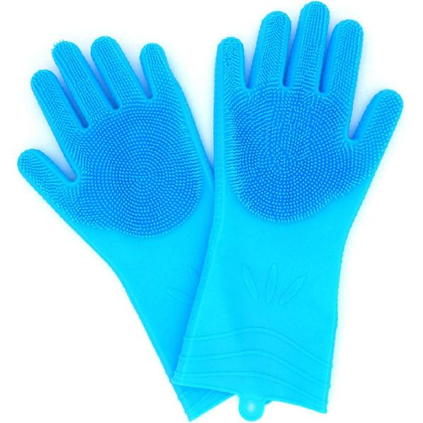 Dishwashing Gloves Silicone Reusable 2 sided Foaming Heat Resistant Scrubber for Kitchen 1 Pair