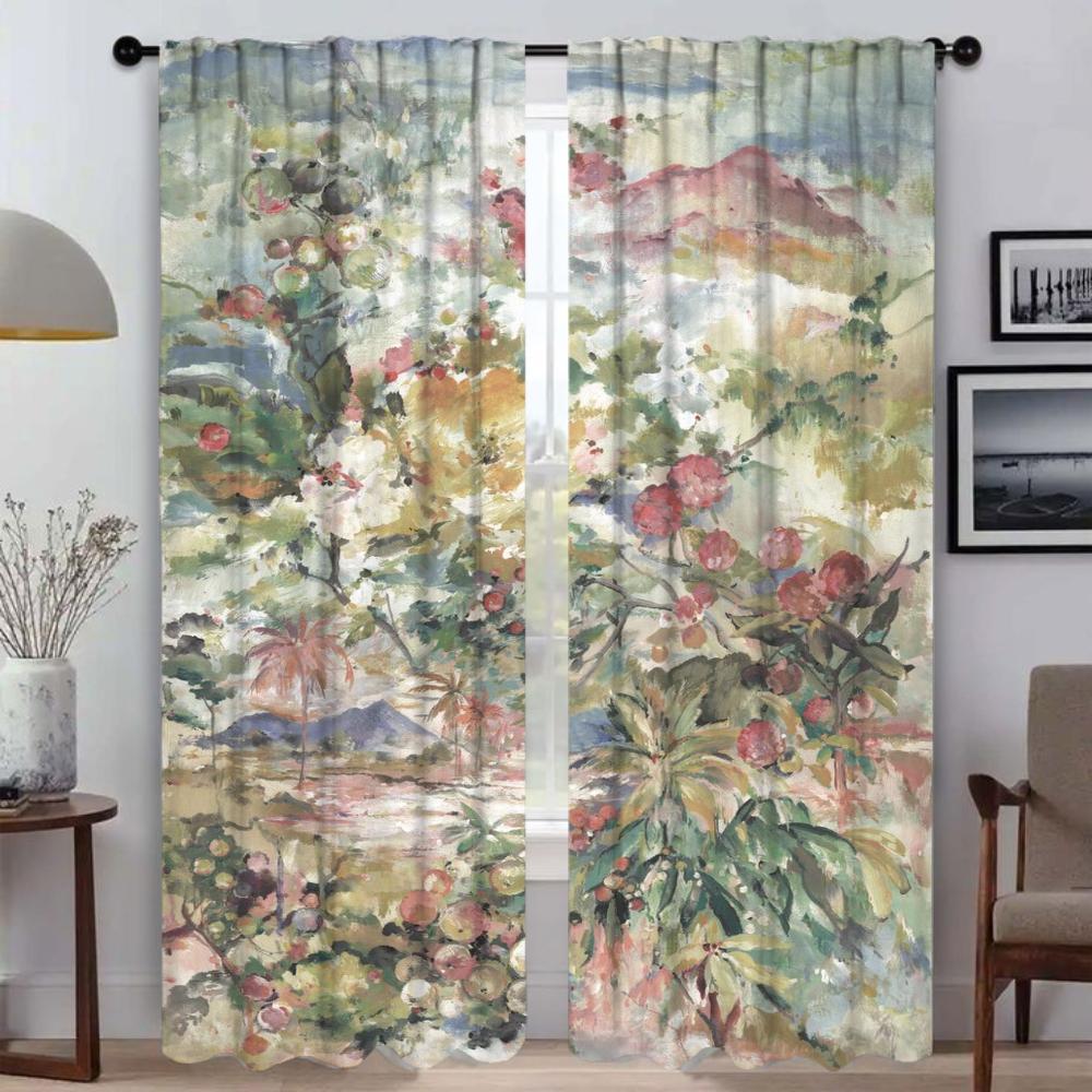 

Кухонные шторы для гостиной Цветы Домашний интерьер Шторы 2 шт. Тюль для спальни Украшения на Хэллоуин Раздел W50xH70cmx2pcs-CL