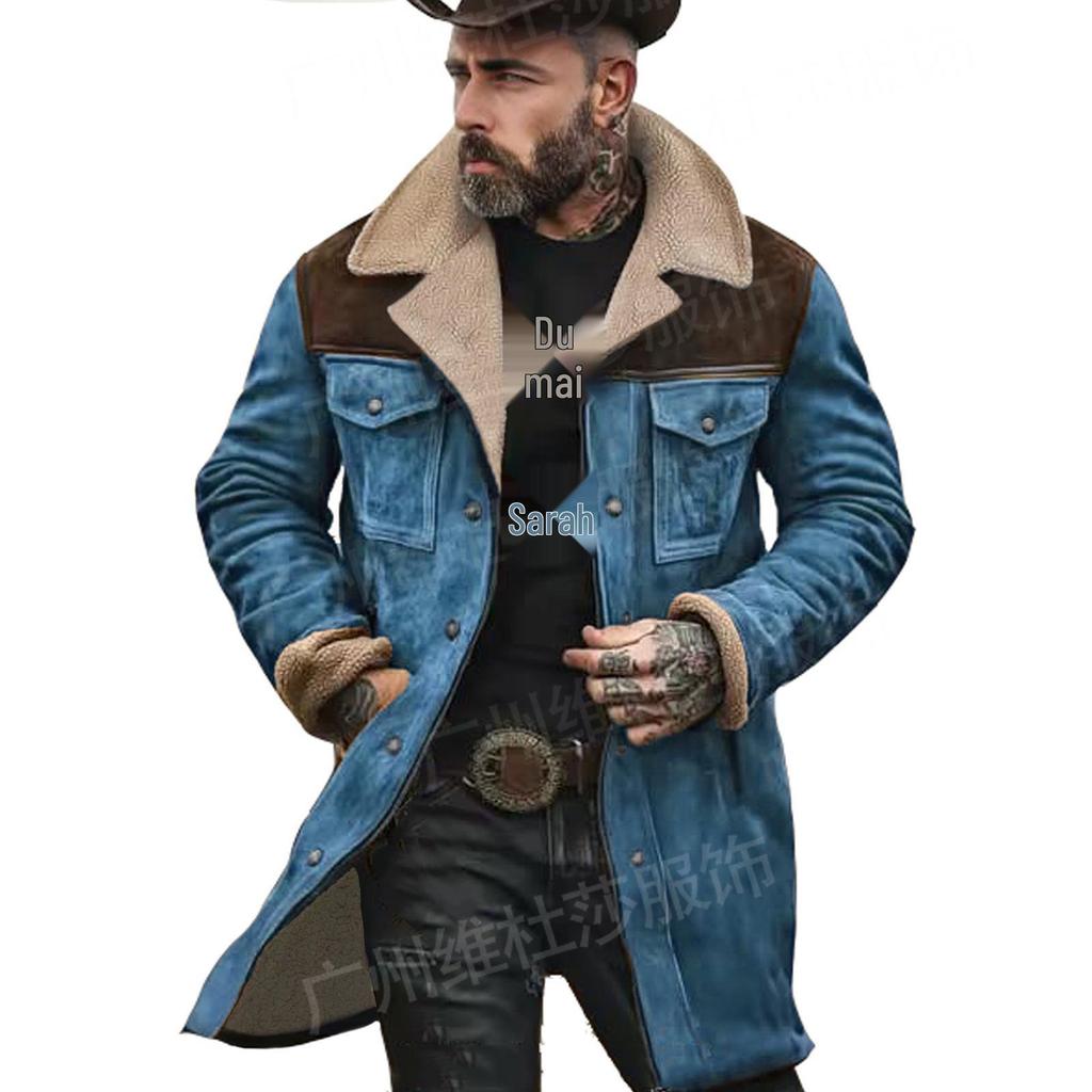 Men's 2026 Autumn/Winter Suede Patchwork Jacket with Multi-Pocket Zipper