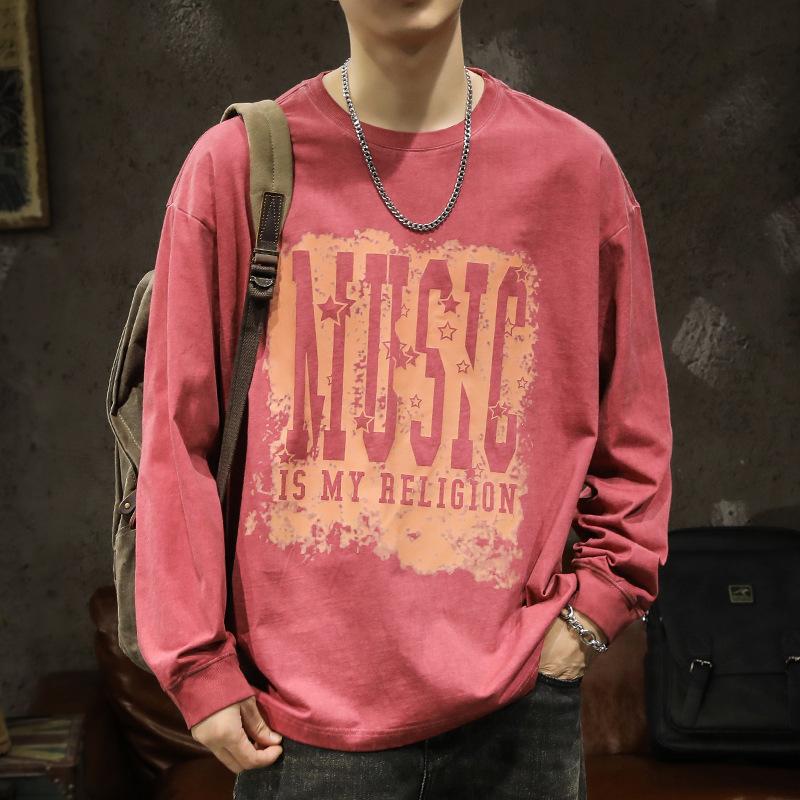 

Футболка с длинными рукавами American Retro Heavy 80G Cotton, мужская, осенне-зимняя, модный мужской топ, свитер с круглым вырезом для мужчин 4XL