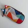 Cute 3D Cat Shaped Pouch Patchwork Pencil Case Portable Stationery Storage Bag