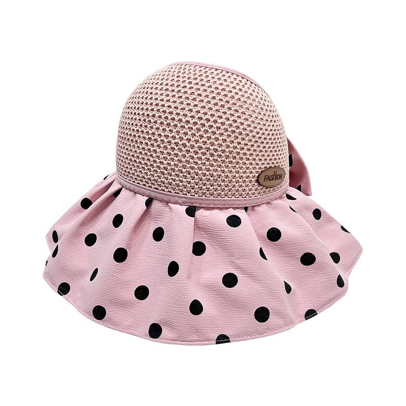 Sommer Damen Hut Sonnenschutz Sonnencreme Hut mit breiter Krempe Fischerhut Schleife Wellenpunkt Sonnenhut