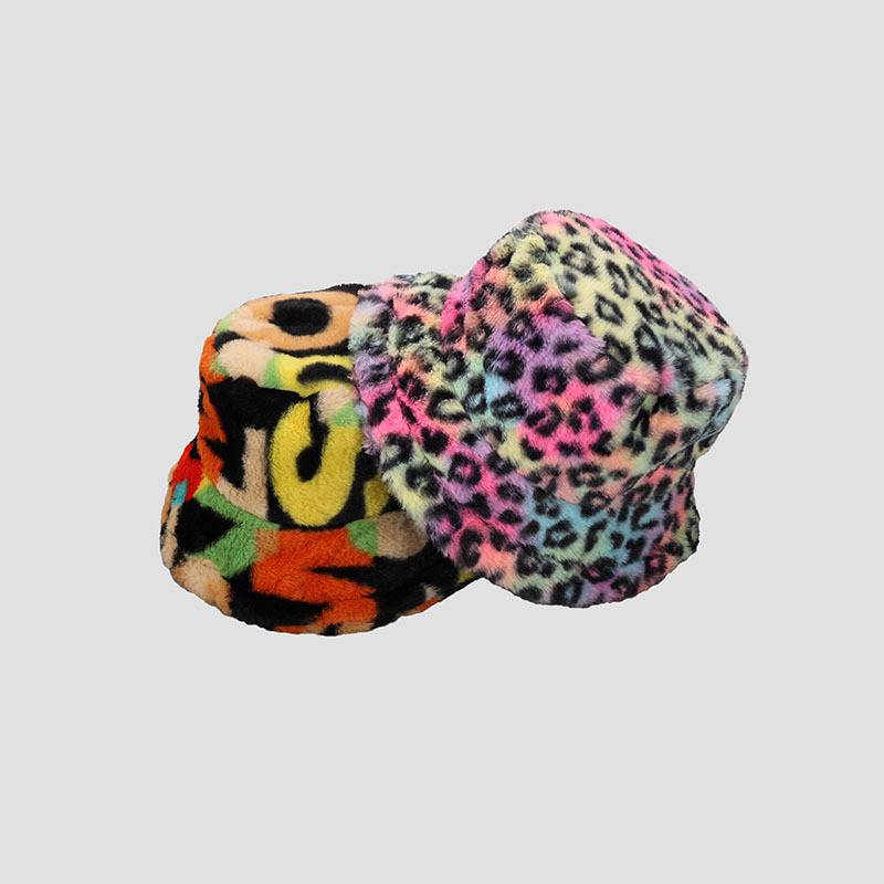 Dye Leopard Tie Print Plush Retro Fisherman Hat Thickened Warm Accessories Girl