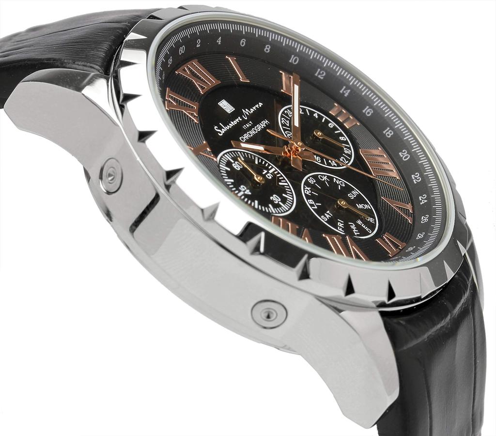 Salvatore Marra Solar Chronograph Limited Italian Black and Pink Gold Men's Radio-Controlled Watch, Edition, Brand,