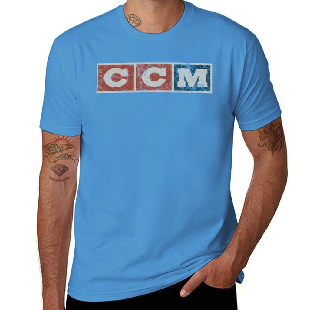 CCM logo Vintage verweerd T-shirt aangepaste katoenen grafische T-shirts Valentijns boetiek kleding heren vintage T-shirts