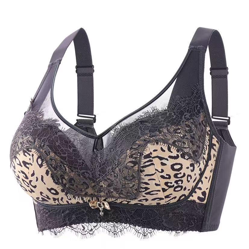 2026 Light Sexy Leopard Print Push-Up Bra with Lace and Side Support for a Flattering Silhouette