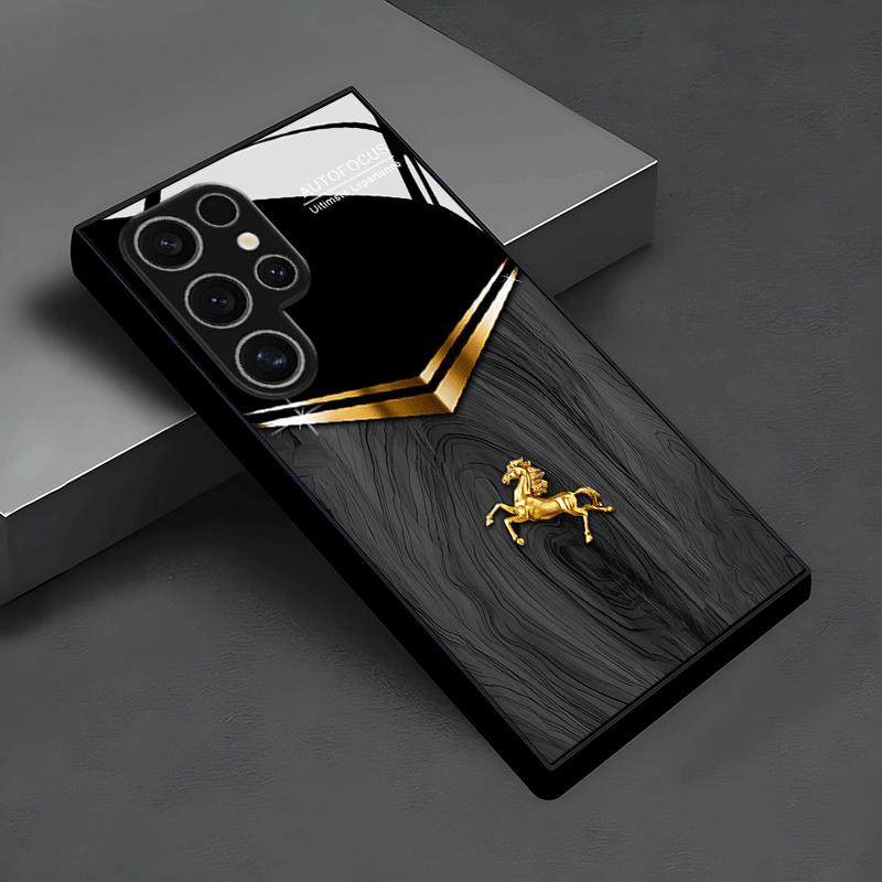 Multifunktionale Schwarzes Holzmaserung Design Glas Handyhülle für Samsung Galaxy Modelle Inklusive S26 S25 S24 S23 S22 S21 S20
