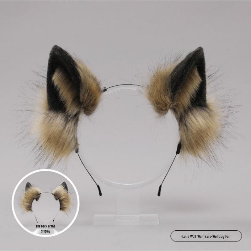 Plush Animal Ear and Tail Set - Cat Ears, Wolf Ears, and Tail Headband
