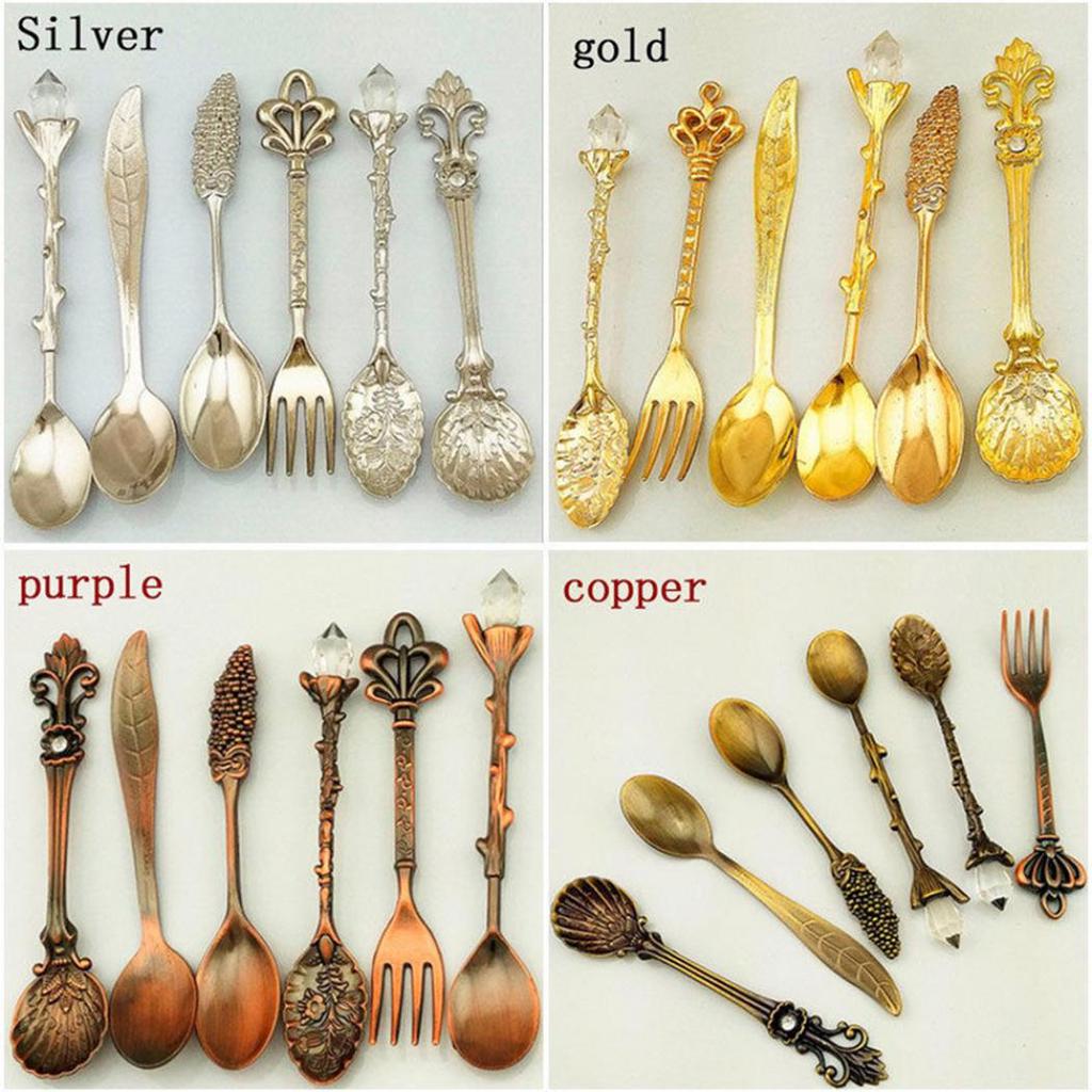 6Pcs Retro Coffee Spoons Fork Tableware