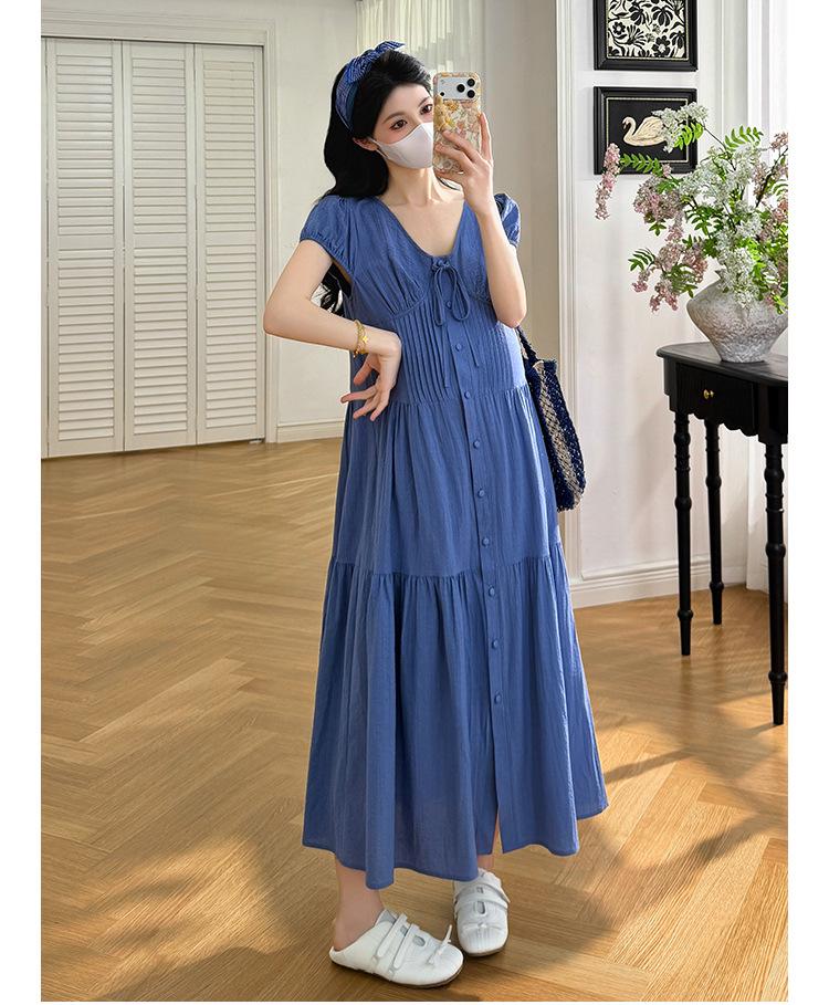 2026 Summer French Blue Short-Sleeve Maternity Dress