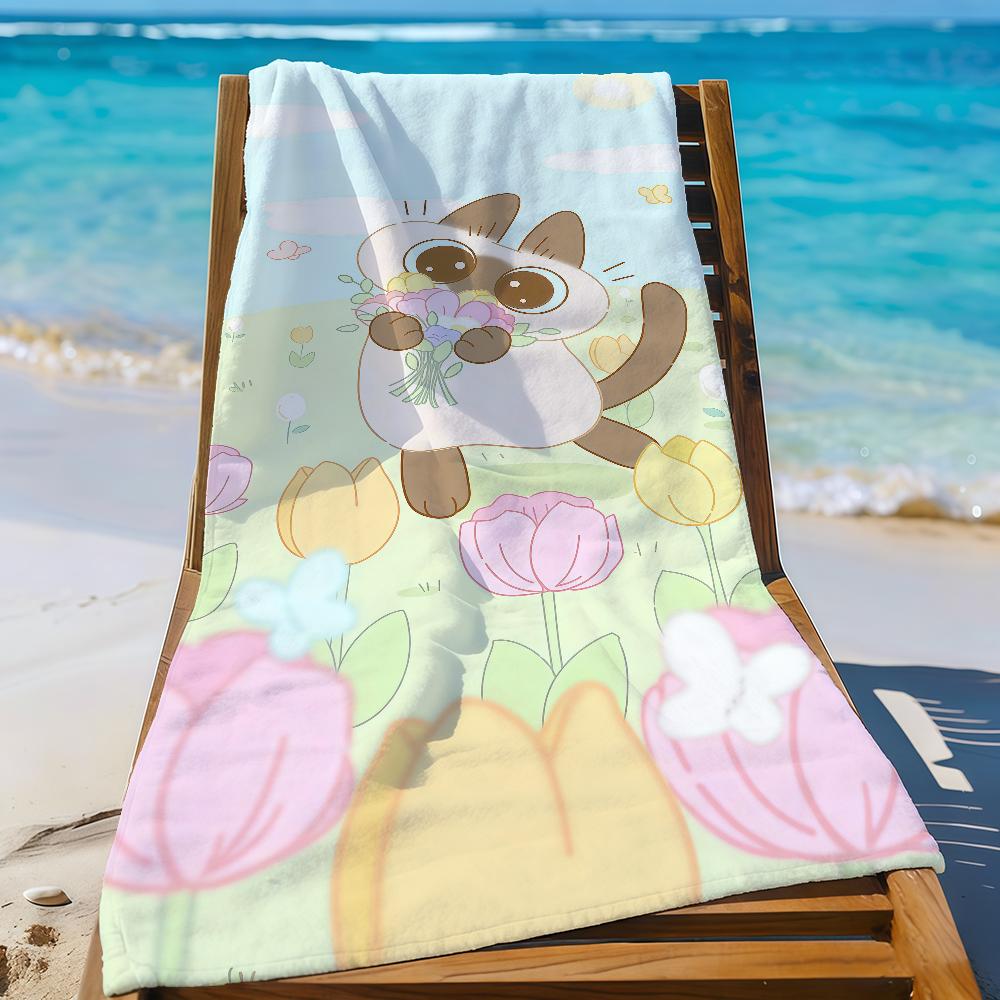 Kawaii A-Azuki Siamese Cat Towel Sports Quick Dry Travel Camping Gear Sandproof Soft Light Large Beach Towel