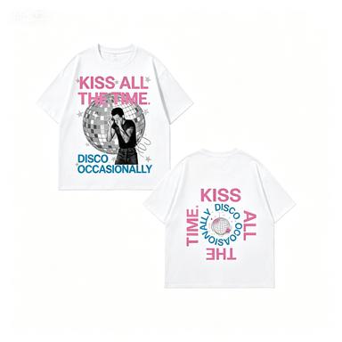 Harry Styles Disco Ball Double Sided Graphic Tee2026 Kiss All The Time Lyric Print Retro Pop Music Fan Merch Tshirt