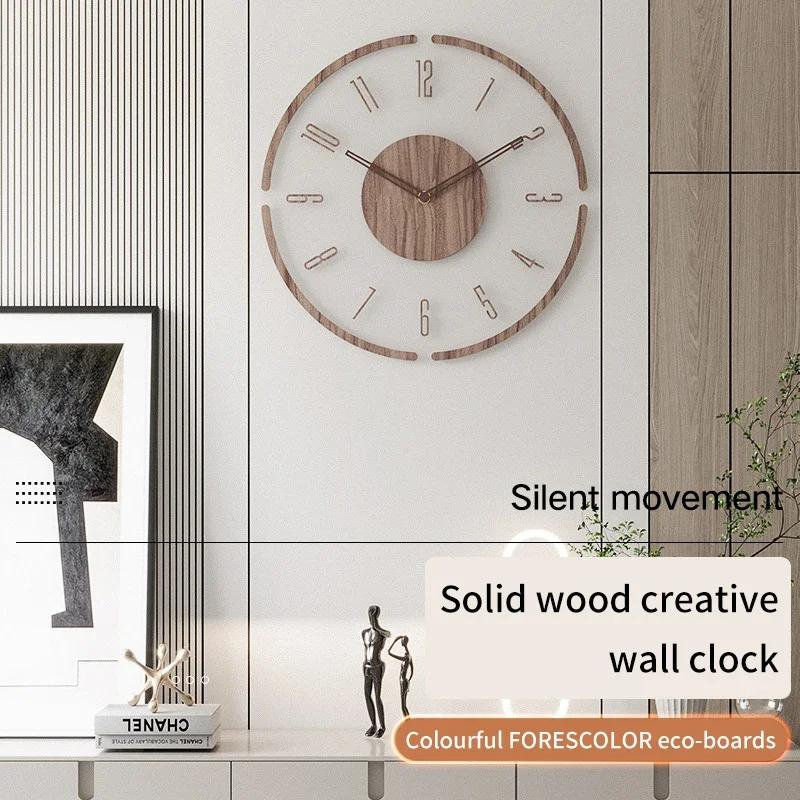 35cm Wall Clock Home Decor Solid Wood Creative Silent Quartz Clock Living Room Decoration Mute Nordic Wall Clock X-Space