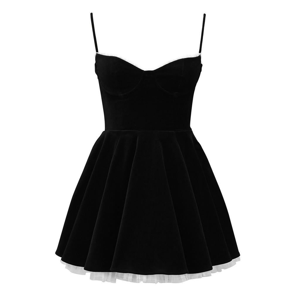 Vintage French Style Women's Spaghetti Strap Cinched Waist Short Party Dress, Skin Whitening Tone Y2K Sexy Club Outfit