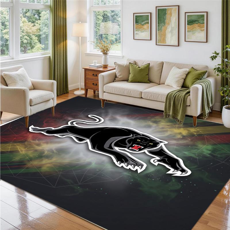 Penrith Panthers Design Crystal Velvet Rug Soft Decorative Mat for Bedroom Entrance