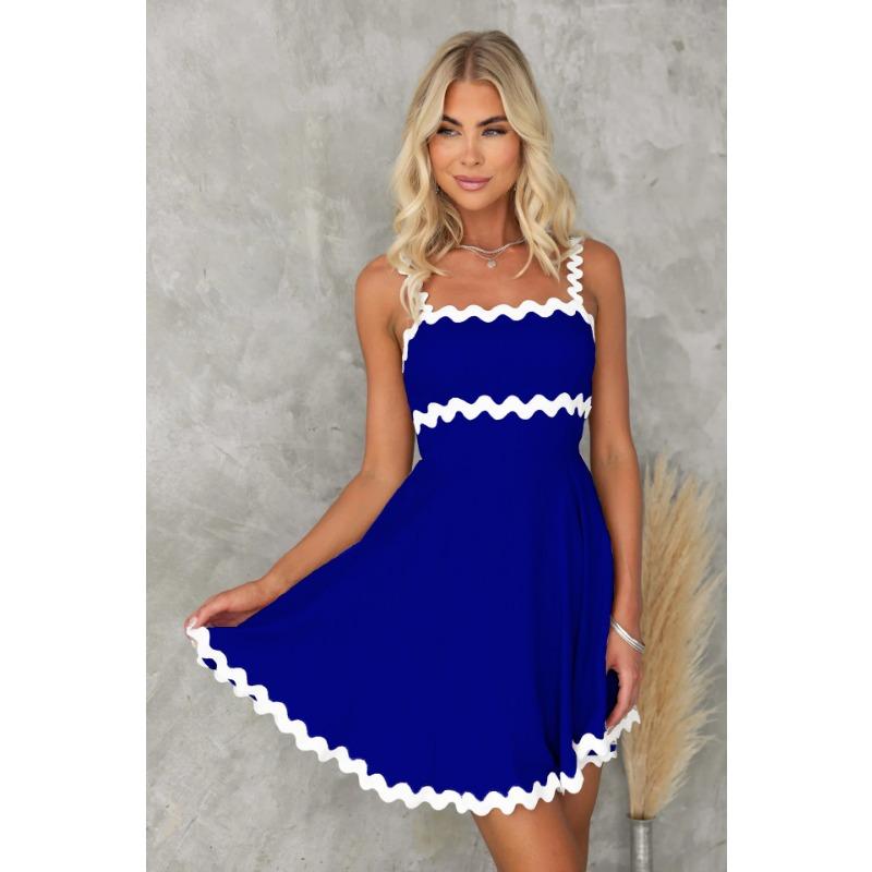 VEZFAA Women's Fashion Summer Spring Lace Print Sleeveless Suspenders High Waist Casual Dresses