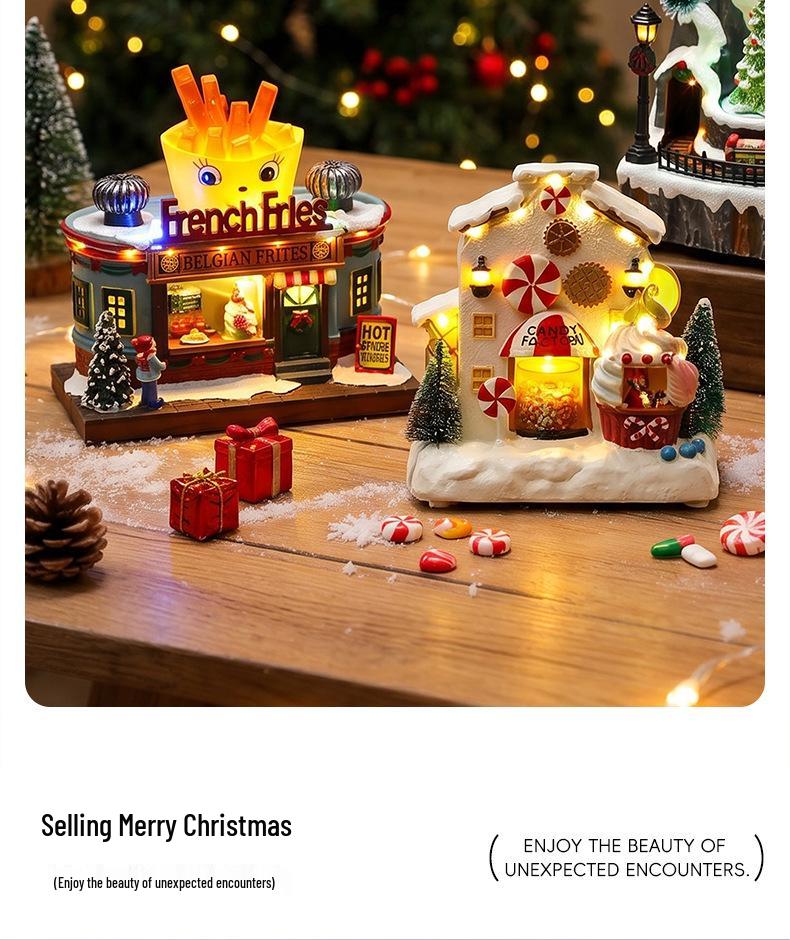 Christmas Glowing Snow House Music Box: Festive Resin Ornament & Night Light Gift