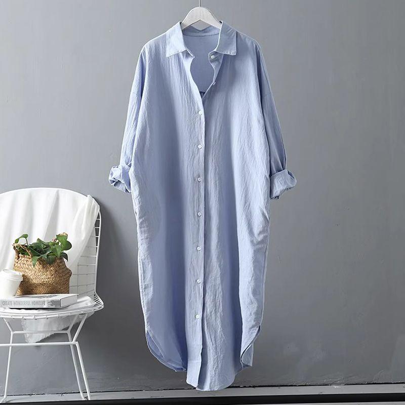 

K-style White Shirt Women s Summer New Outdoor Slim Fit Slimming Temperament Midi Skirt Inner Wear Fashion Casual Shirt Blue 2XL