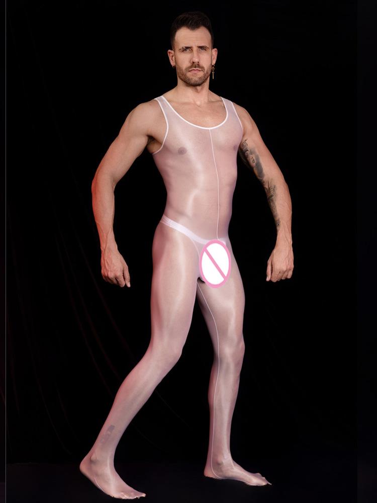 Unisex Vest Open Crotch Bodysuit Oil Glossy Shiny Lingerie Sheer See Through Bandage Smooth Sexy Tights Elastic Shaping Leotard