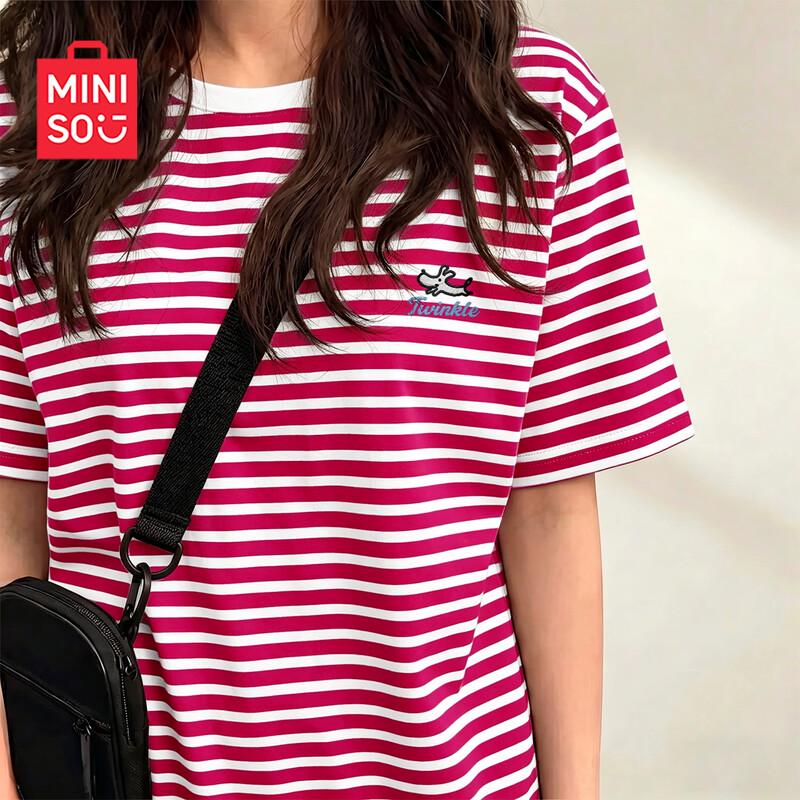MINISO Women s Striped Cotton T-Shirt L