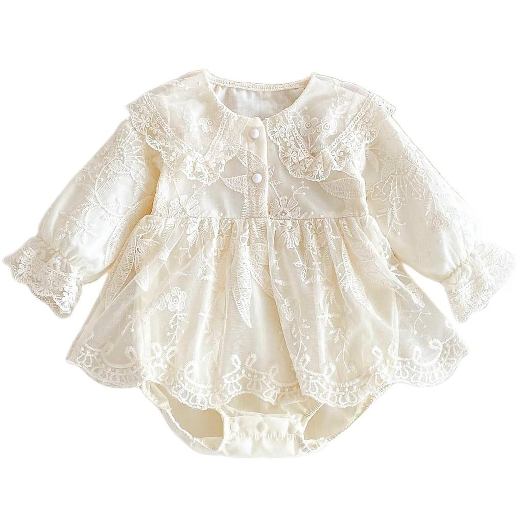 Baby Rompers for Tulle Baby Baby Long Floral Shrine First Monthly Years Old [VNGOLERRY] Girls, One-Piece Dress, Dress, Clothes, Sleeves, Lace,