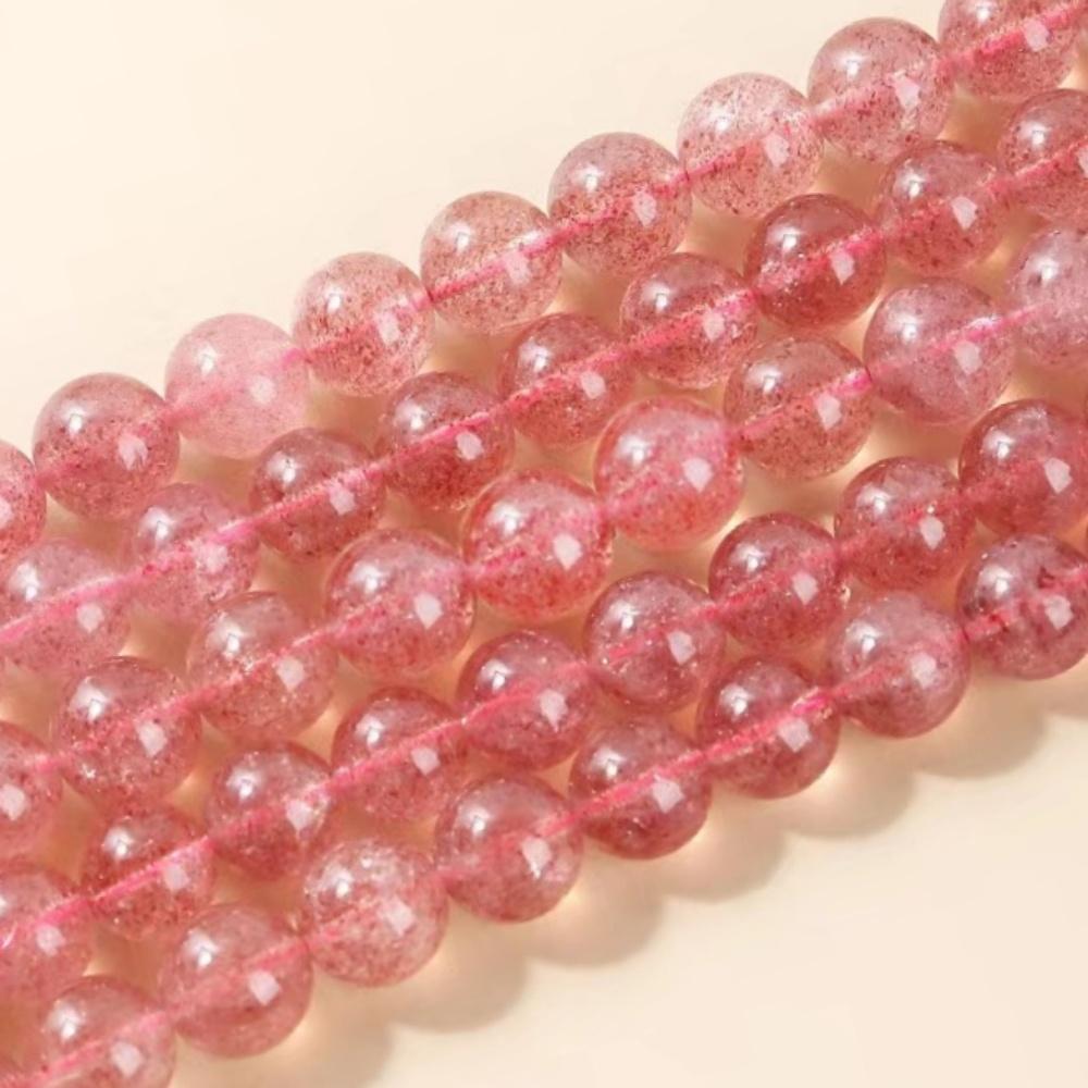 Strawberry Quartz Chalcedony Stone Natural Round Beads 15"Strand Smooth Loose Spacer Beads 4/6/8/10/12mm for Jewelry Making DIY Bracelets Accessories