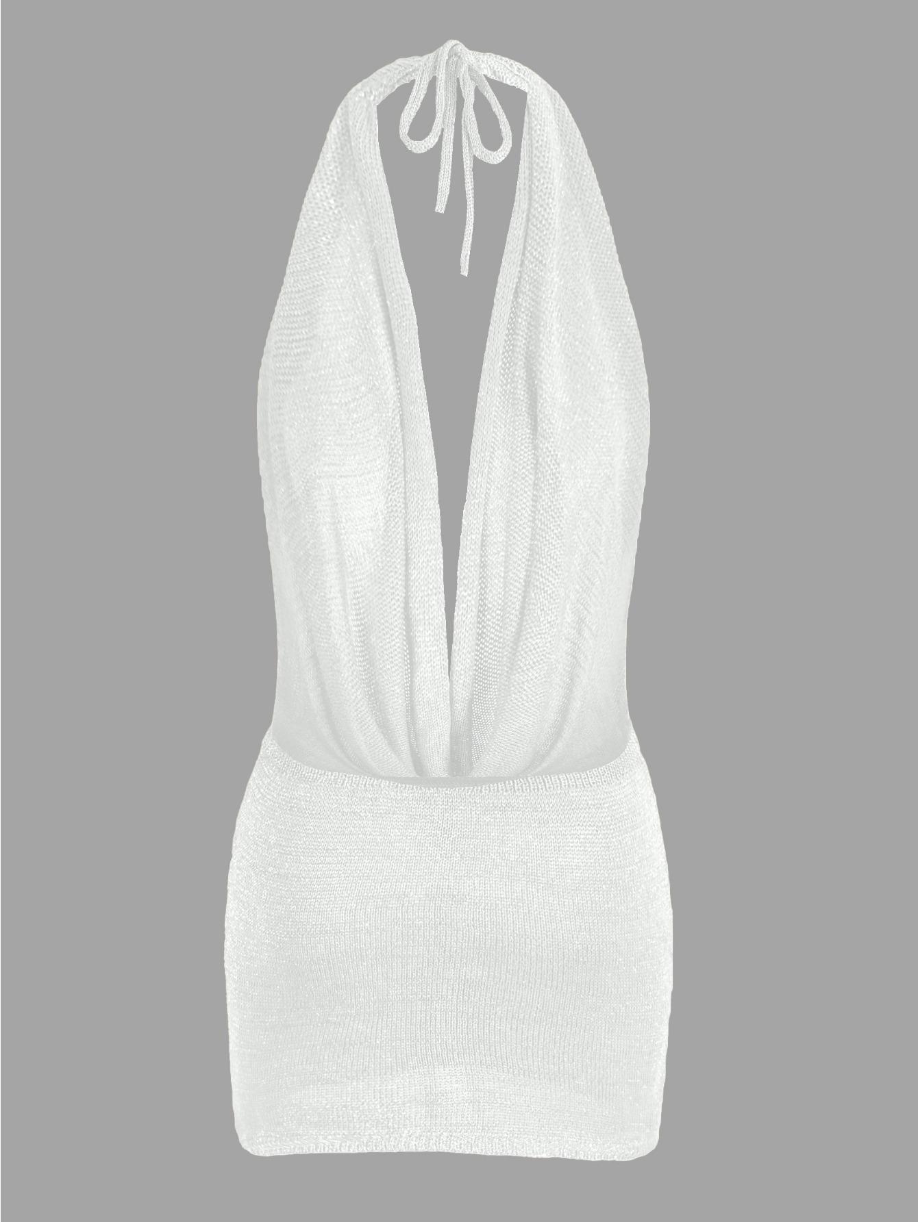 

Помаранчева Трикотажна Міні-Сукня Халтер Жіноча З Глибоким V-подібним Вирізом Без Спини Пляжна Накидка Вечірня Сукня K145 S білий