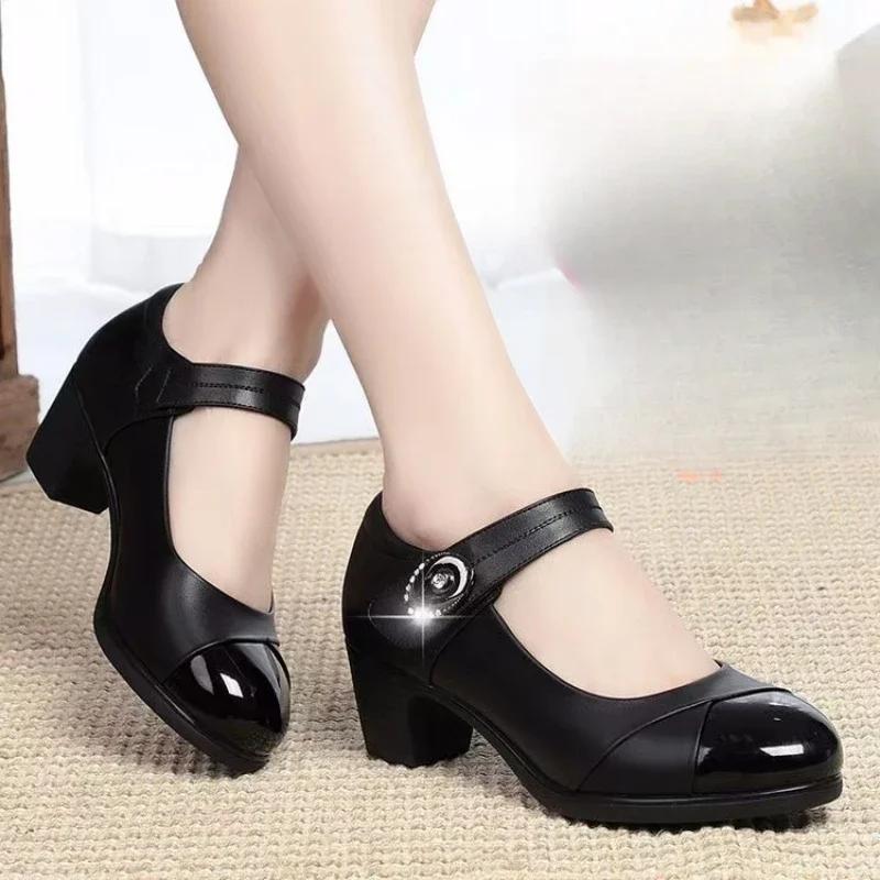 Fashion Fashion Crystal One Strap Soft Sole Single Shoes Autumn New Round Toe Shallow Mouth Anti-slip Wear-resistant High Heels