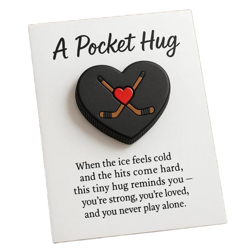 Hockey Inspired Heart Shape Pocket Hug Tokens with Greeting Card For Encouragement And Sports Fan Decors Keepsakes