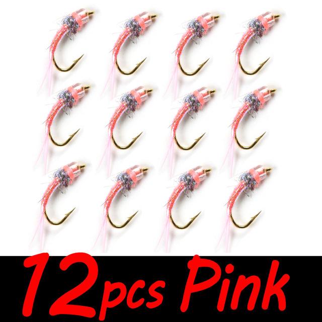 

12 шт. #16 крючок нахлыстом, приманка для ловли форели, синие жабры, пресноводные рыболовные мухи, головка бусины, нимфа, муха, приманка для веснянки, аксессуары