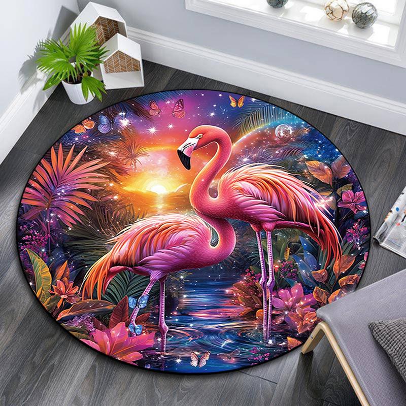 Flamingos Round Area Rug,Carpet Rug for Living Room Bedroom Sofa Playroom Decor,Non-slip Floor Mat